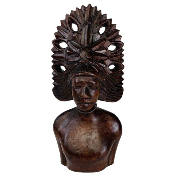 Wooden Carved Indigenous Woman Bust Sculpture Home Decor Native VTG Tribal - Picture 11 of 16
